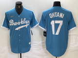 Men's Los Angeles Dodgers #17 Shohei Ohtani Light Blue Throwback Cool Base Stitched Jersey