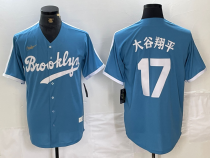 Men's Los Angeles Dodgers #17 大谷翔平 Light Blue Throwback Cool Base Stitched Baseball Jersey