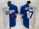 Men's Los Angeles Dodgers #17 Shohei Ohtani White/Blue Split Stitched Baseball Jersey