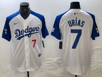 Men's Los Angeles Dodgers #7 Julio Urías White/Blue Vin Patch Cool Base Stitched Baseball Jersey