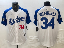 Men's Los Angeles Dodgers #34 Toro Valenzuela White/Blue Vin Patch Cool Base Stitched Jersey
