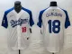 Men's Los Angeles Dodgers #18 山本由伸 White/Blue Vin Patch Cool Base Stitched Baseball Jersey