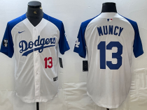 Men's Los Angeles Dodgers #13 Max Muncy White/Blue Vin Patch Cool Base Stitched Baseball Jersey