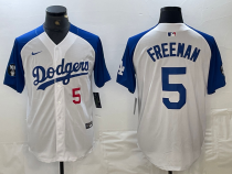 Men's Los Angeles Dodgers #5 Freddie Freeman White/Blue Vin Patch Cool Base Stitched Jersey