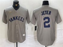 Men's New York Yankees #2 Derek Jeter Gray Cool Base Stitched Baseball Jersey