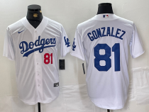 Men's Brooklyn Dodgers #81 Victor González White Cool Base Stitched Baseball Jersey