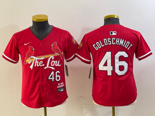 Youth St. Louis Cardinals #46 Paul Goldschmidt Red 2024 City Connect Stitched Baseball Jersey