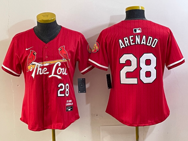 Women St. Louis Cardinals #28 Nolan Arenado Red 2024 City Connect Stitched Baseball Jersey