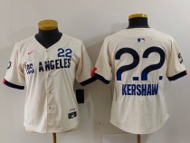 Women Los Angeles Dodgers #22 Clayton Kershaw Cream 2024 City Connect Limited Stitched Jersey