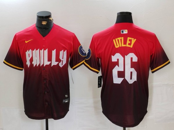 Men's Philadelphia Phillies #26 Utley Red 2024 City Connect Limited Stitched Jersey