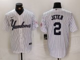 Men's New York Yankees #2 Derek Jeter White Cool Base Stitched Baseball Jersey