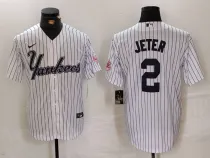 Men's New York Yankees #2 Derek Jeter White Cool Base Stitched Baseball Jersey