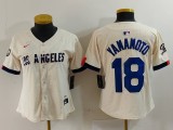 Women Los Angeles Dodgers #18 Yoshinobu Yamamoto Cream Stitched Baseball Jersey