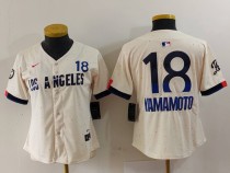 Women Los Angeles Dodgers #18 Yoshinobu Yamamoto Cream 2024 City Connect Limited Stitched Jersey