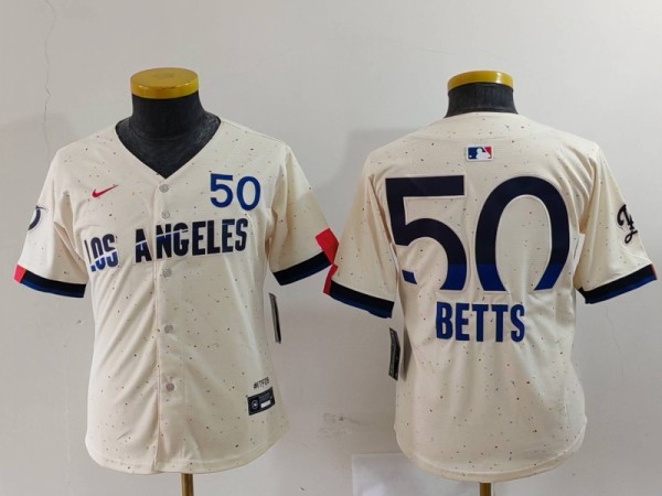 Youth Los Angeles Dodgers #50 Betts Cream 2024 City Connect Limited Stitched Jersey