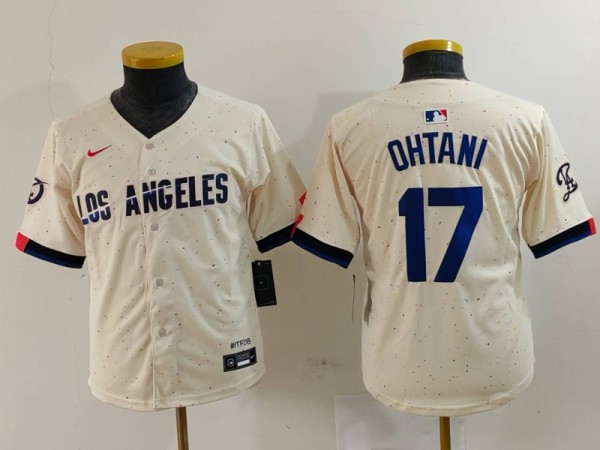 Youth Los Angeles Dodgers #17 Shohei Ohtani Cream 2024 City Connect Limited Stitched Jersey