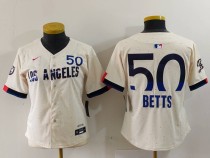Women Los Angeles Dodgers #50 Betts Cream 2024 City Connect Limited Stitched Jersey