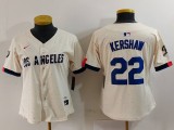 Women Los Angeles Dodgers #22 Clayton Kershaw Cream 2024 City Connect Limited Stitched Jersey