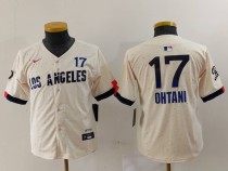 Youth Los Angeles Dodgers #17 Shohei Ohtani Cream 2024 City Connect Limited Stitched Jersey