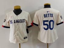 Women Los Angeles Dodgers #50 Betts Cream 2024 City Connect Limited Stitched Jersey
