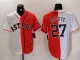 Men's Houston Astros #27 Jose Altuve White/Orange Split With Patch Cool Base Stitched Jersey