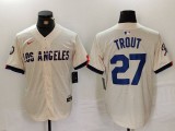 Men's Brooklyn Dodgers #27 Trout Cream Stitched Baseball Jersey