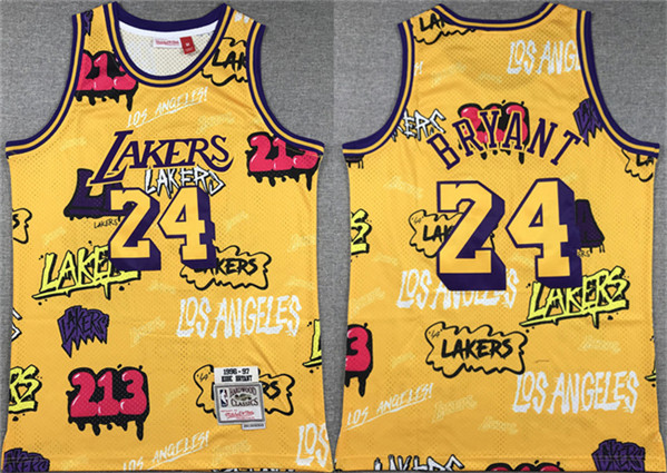 Men's Los Angeles Lakers #24 Kobe Bryant Yellow 1996-97 Throwback Basketball Jersey