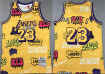 Men's Los Angeles Lakers #23 LeBron James Yellow 1996-97 Throwback Basketball Jersey