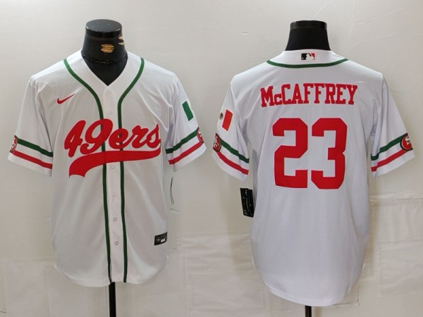 Men's San Francisco 49ers #23 Christian McCaffrey White Stitched Baseball Jersey