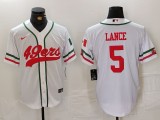 Men's San Francisco 49ers #5 Trey Lance White Stitched Baseball Jersey