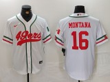 Men's San Francisco 49ers #16 Joe Montana White Stitched Baseball Jersey