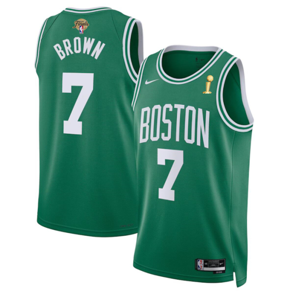 Men's Boston Celtics #7 Jaylen Brown Green 2024 Finals Champions Icon Edition Stitched Jersey