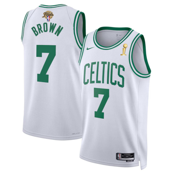 Men's Boston Celtics #7 Jaylen Brown White 2024 Finals Champions Association Edition Jersey