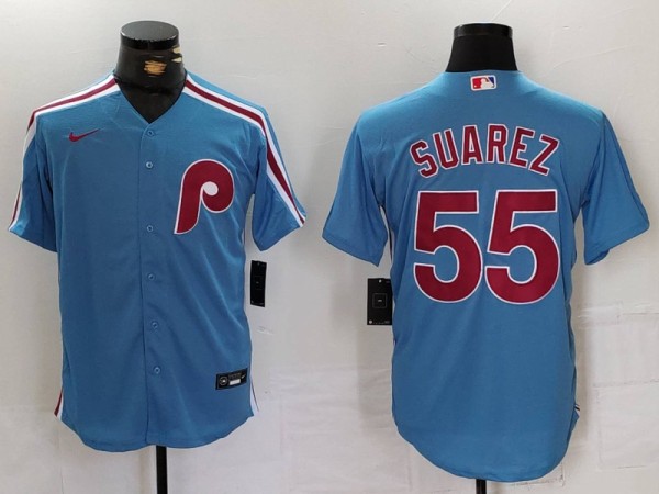 Men's Philadelphia Phillies #55 Suárez Blue Game Nike Jersey