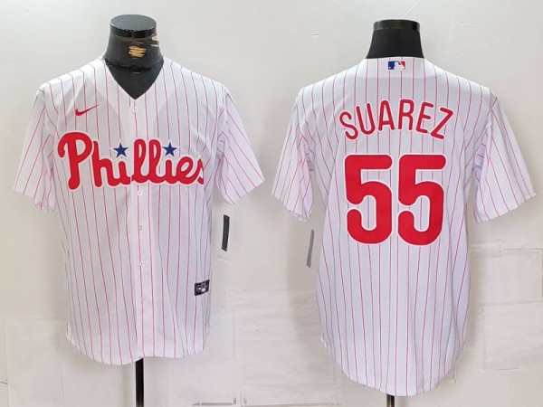 MLB Philadelphia Phillies #55 Suarez White Home Stitched Jersey