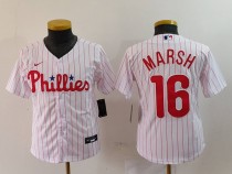 Youth MLB Philadelphia Phillies #16 Marsh White Home Stitched Jersey