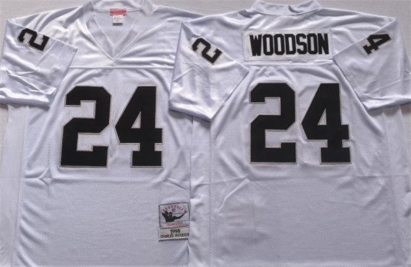 Men's Las Vegas Raiders #24 Charles Woodson White Throwback New Style Jersey