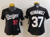 Women Los Angeles Dodgers #37 Teoscar Hernández Black Game Jersey