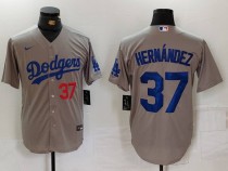 Men's Los Angeles Dodgers #37 Teoscar Hernández Grey Game Jersey