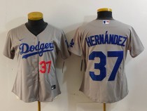 Women Los Angeles Dodgers #37 Teoscar Hernández Grey Game Jersey