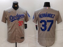 Men's Los Angeles Dodgers #37 Teoscar Hernández Grey Elite Jersey