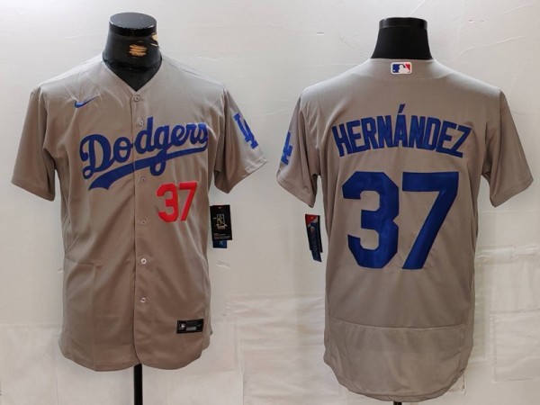 Men's Los Angeles Dodgers #37 Teoscar Hernández Grey Elite Jersey