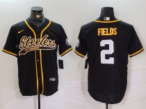 Men's Pittsburgh Steelers #2 Justin Fields Black Baseball Jersey