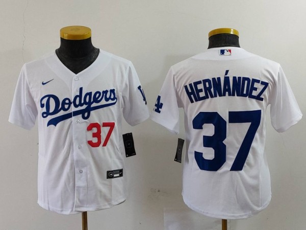 Youth Los Angeles Dodgers #37 Teoscar Hernández White Game Jersey