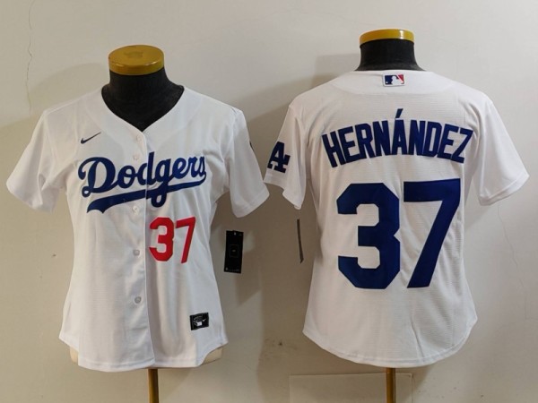 Women Los Angeles Dodgers #37 Teoscar Hernández White Game Jersey