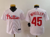 Youth Philadelphia Phillies #45 Zack Wheeler White Home Stitched Jersey