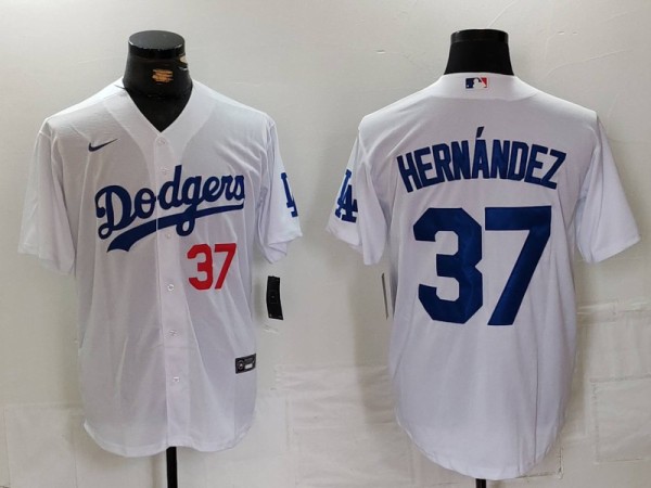 Men's Los Angeles Dodgers #37 Teoscar Hernández White Game Jersey