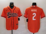 Men's Chicago Bears #2 D.J. Moore Orange 2024 Draft Baseball Jersey