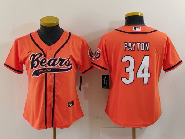 Women Chicago Bears #34 Walter Payton Orange Baseball Nike Jersey