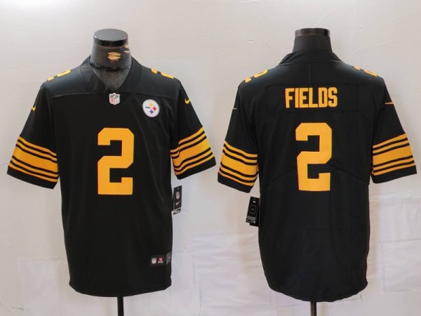 Men's Pittsburgh Steelers #2 Justin Fields Black Color Rush Limited Jersey